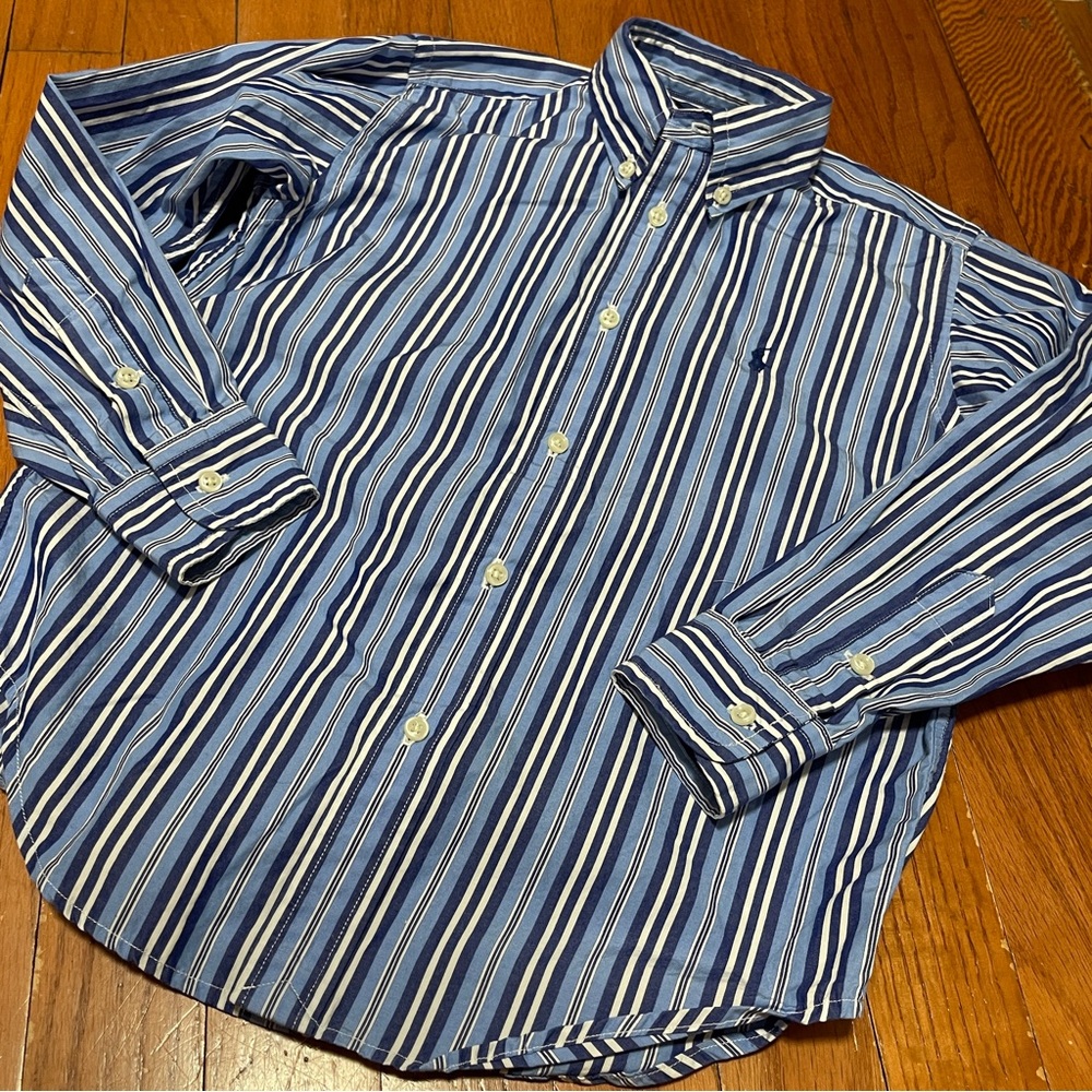 Ralph Lauren Polo Button Down Shirt Size 6 Blue Striped Cotton Pony Logo White
